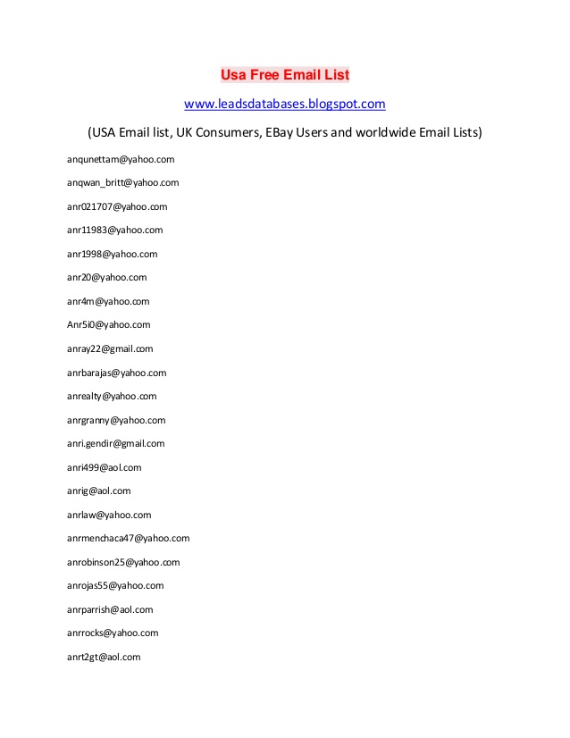 Free Email Addresses List